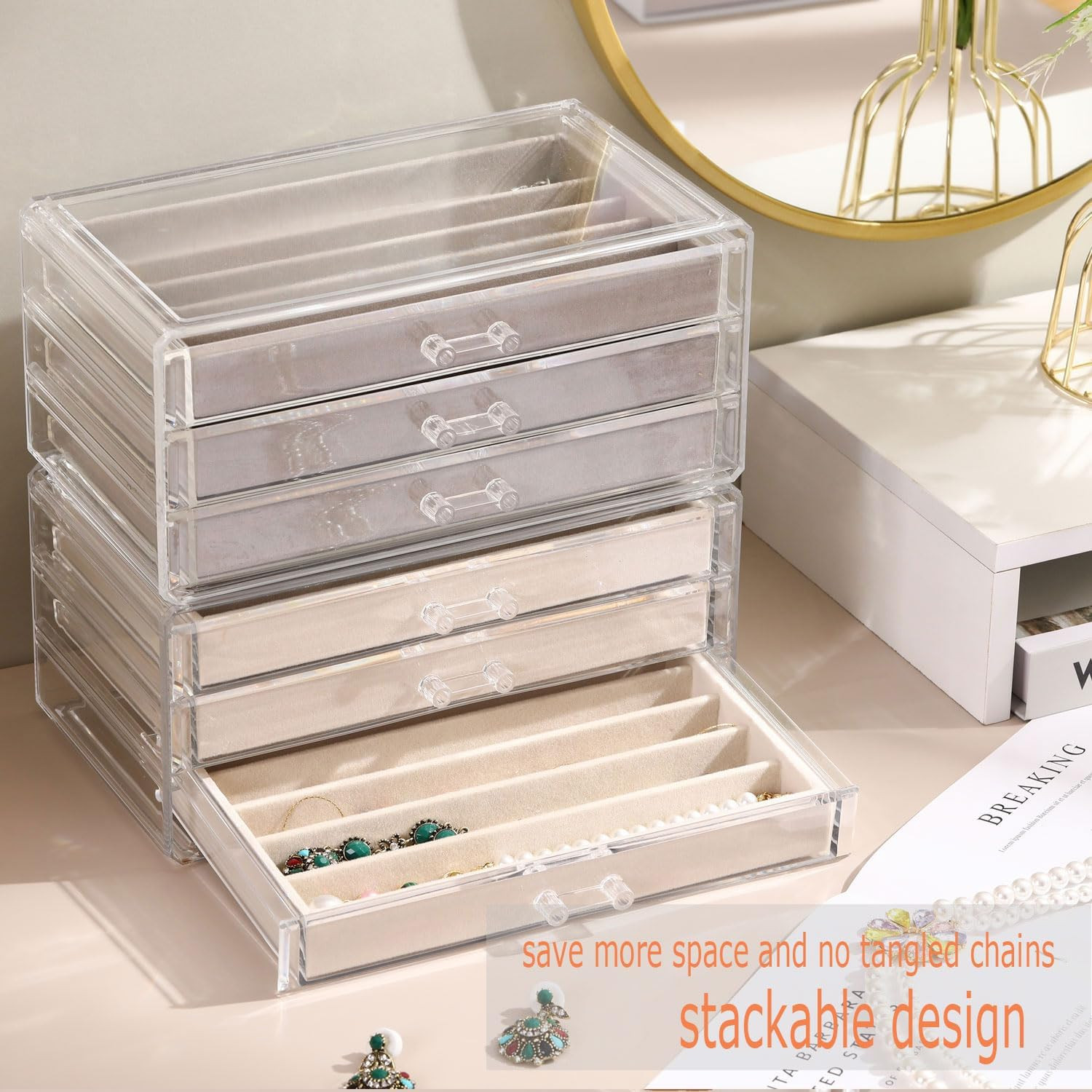 Necklace Organizer Box with Clear Lid, Dustproof Velvet Jewelry Holder Storage D