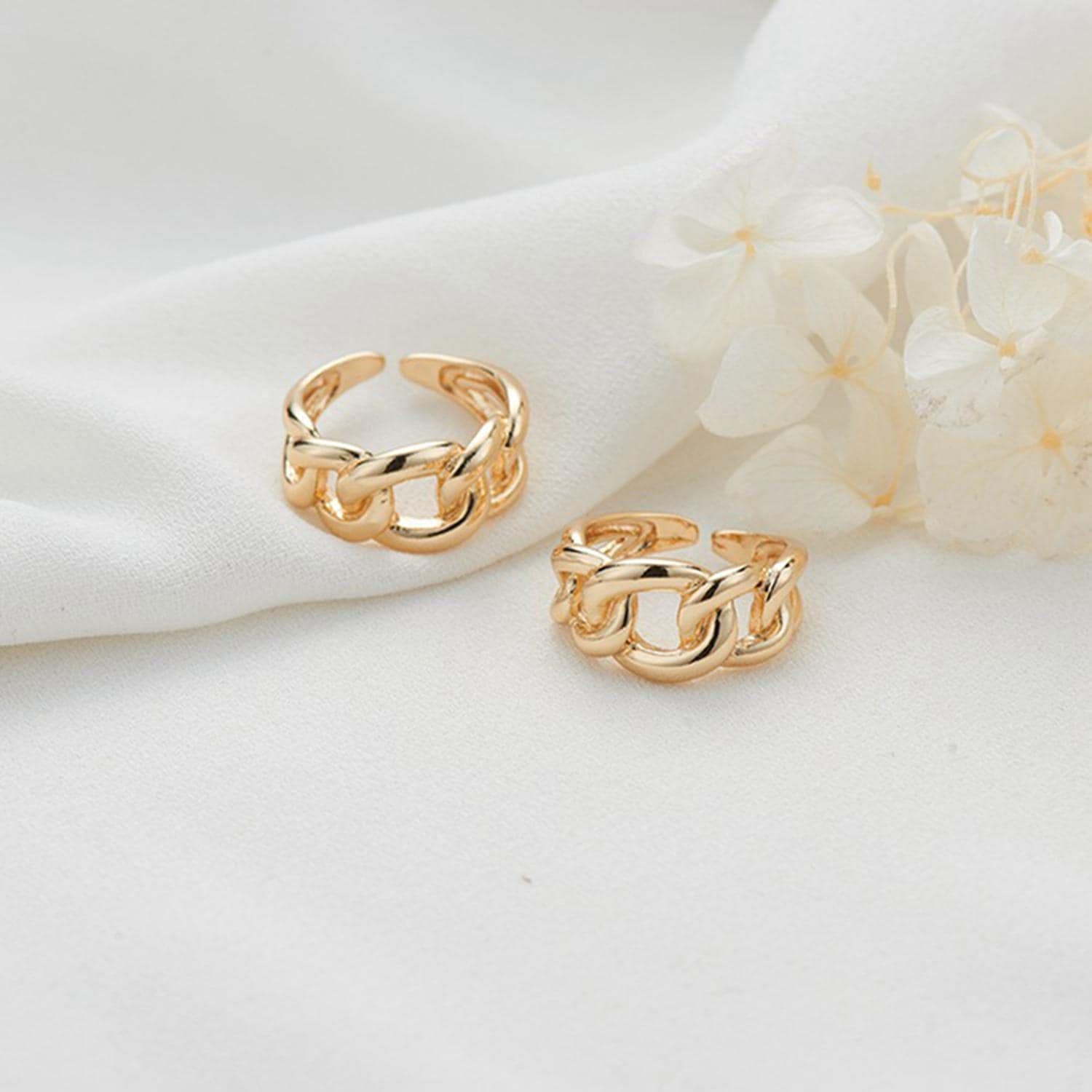 2Pieces 18K Gold Plated Ring, Link Ring, Adjustable Open Ring, Ring Supply GZX1