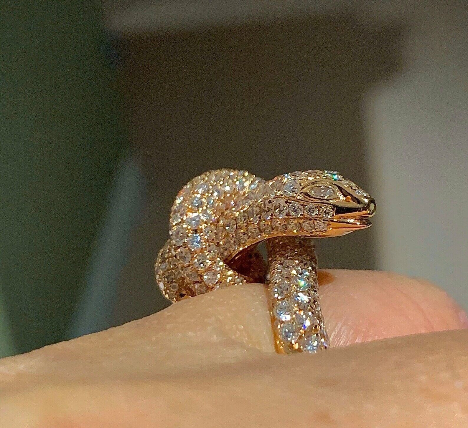 Real Moissanite 1.80Ct Round Cut Unique Snake Ring 14K Rose Gold Plated Silver