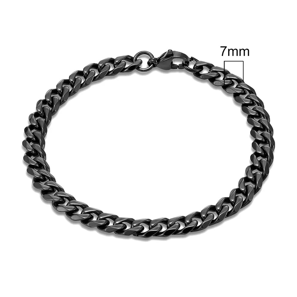 3-11mm Punk Rock Stainless Steel Curb Cuban Link Chain Bracelet For men Women