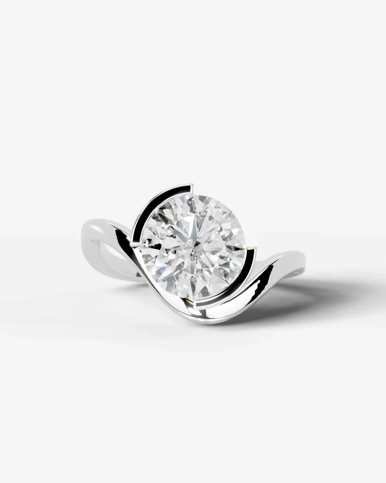 1–5 CT Round Lab Grown Diamond Semi Bezel Twist Band Engagement Ring 14K Gold
