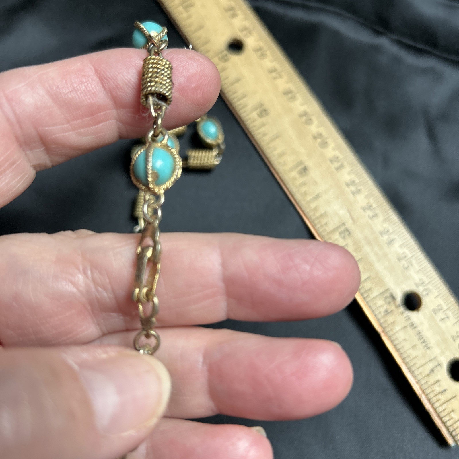 Mid-Century faux-turquoise foldover chain necklace.