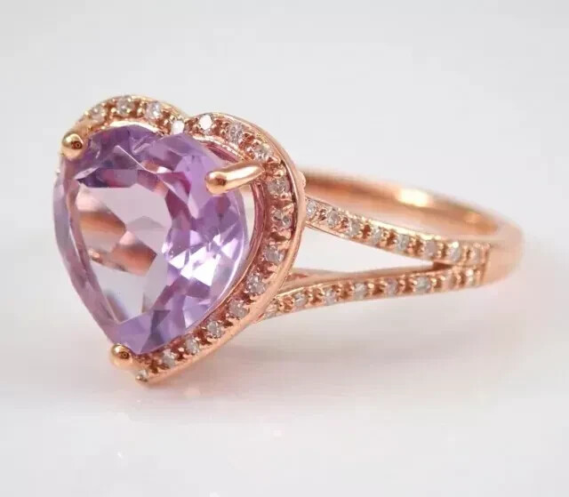 2.50Ct Heart Cut Lab-Created Amethyst Halo Engagement Ring 14K Rose Gold Plated