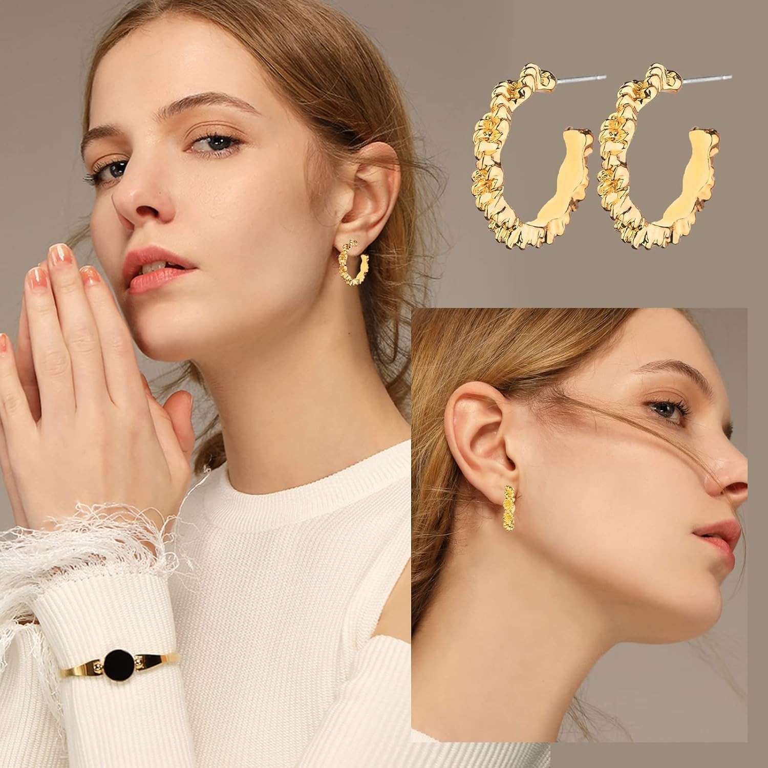 Luxurious 14K Gold Plated Chunky Hoop Earrings – 6 Pairs for Every Occasion