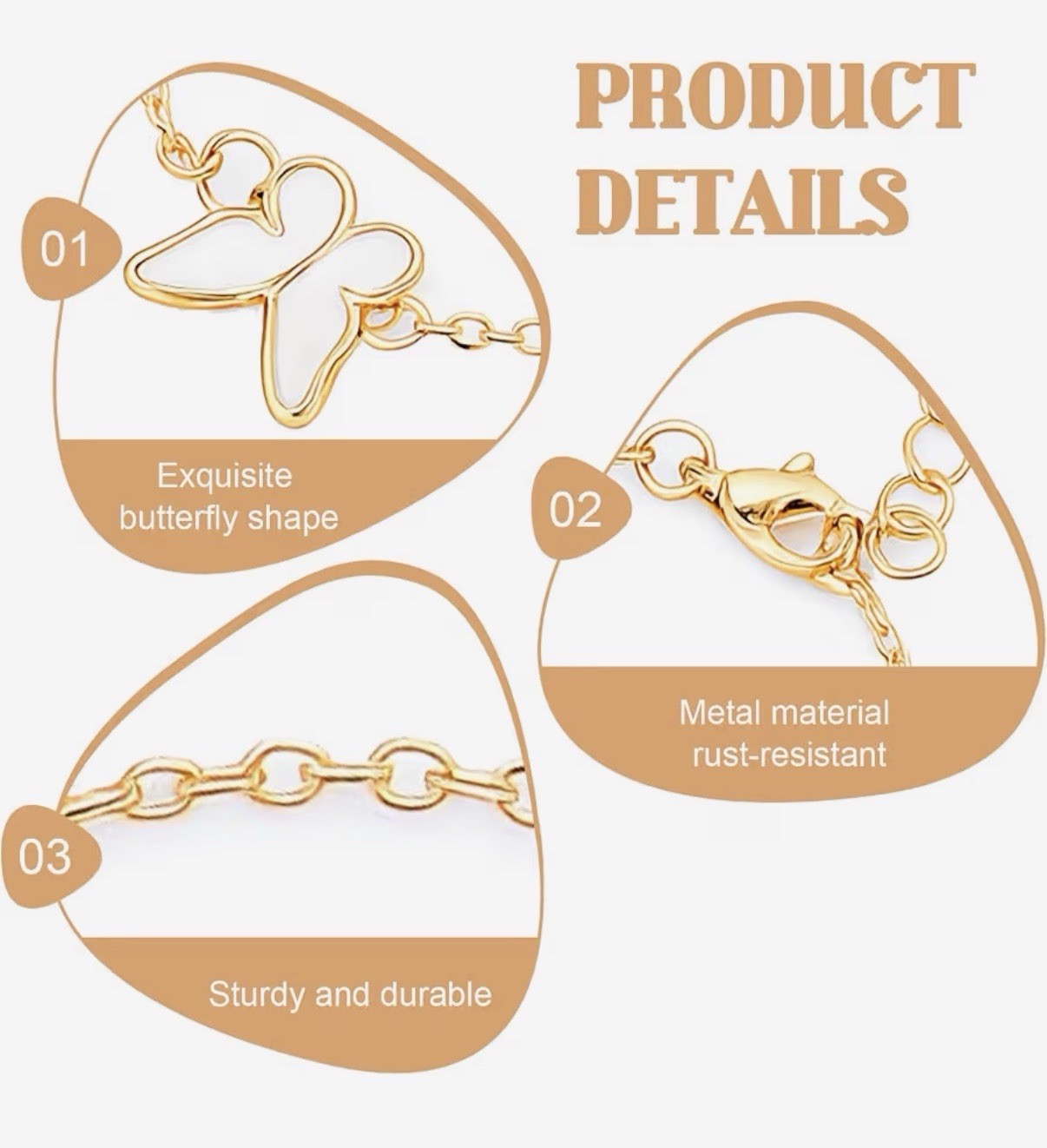 4Pc Butterfly Gold Plated Jewelry Set Necklace Earrings Bracelet Ring for Women