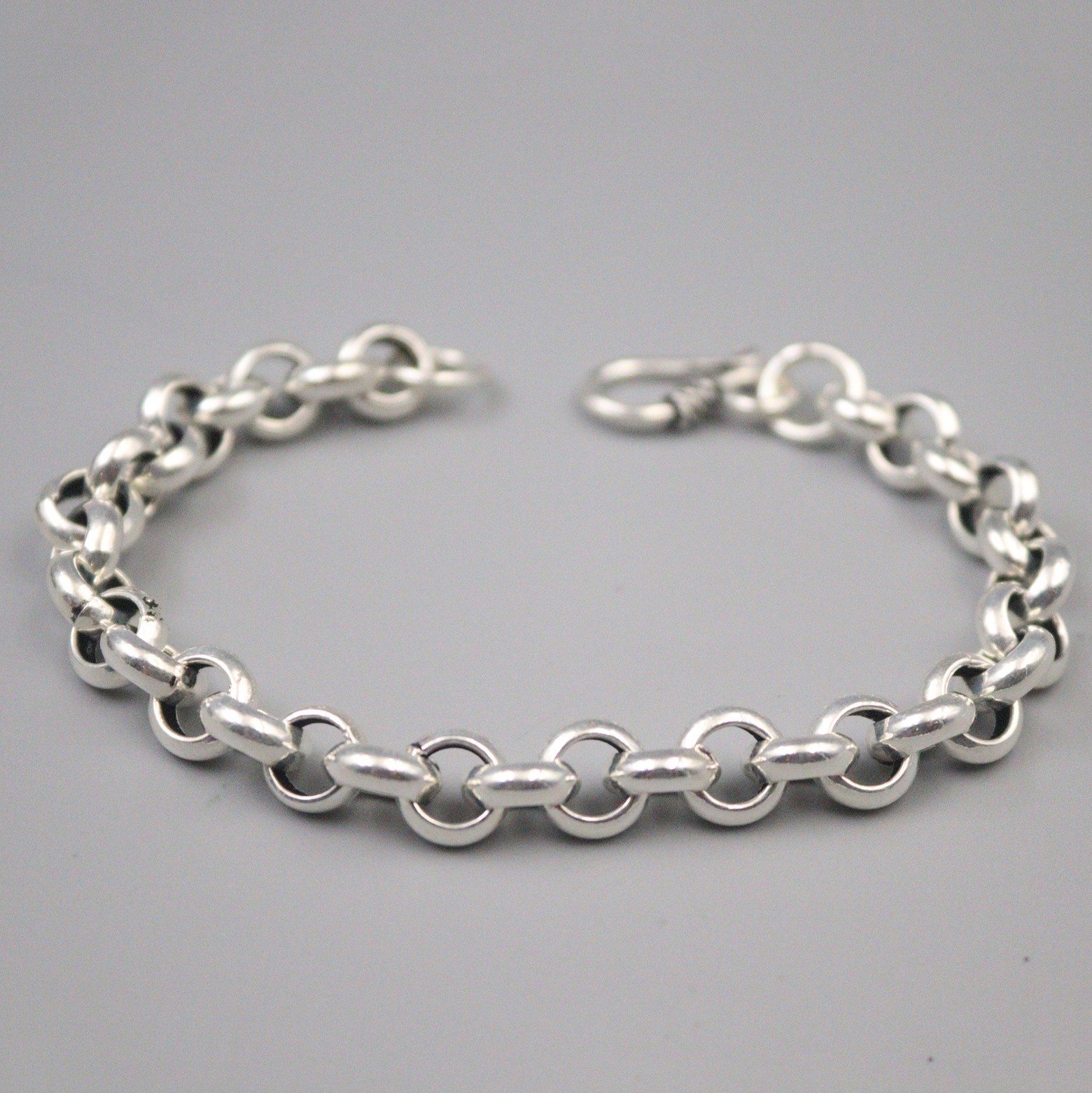 925 Sterling Silver Bracelet Vintage Silver 8mm Width Rolo Link Men’s 7.87inchL