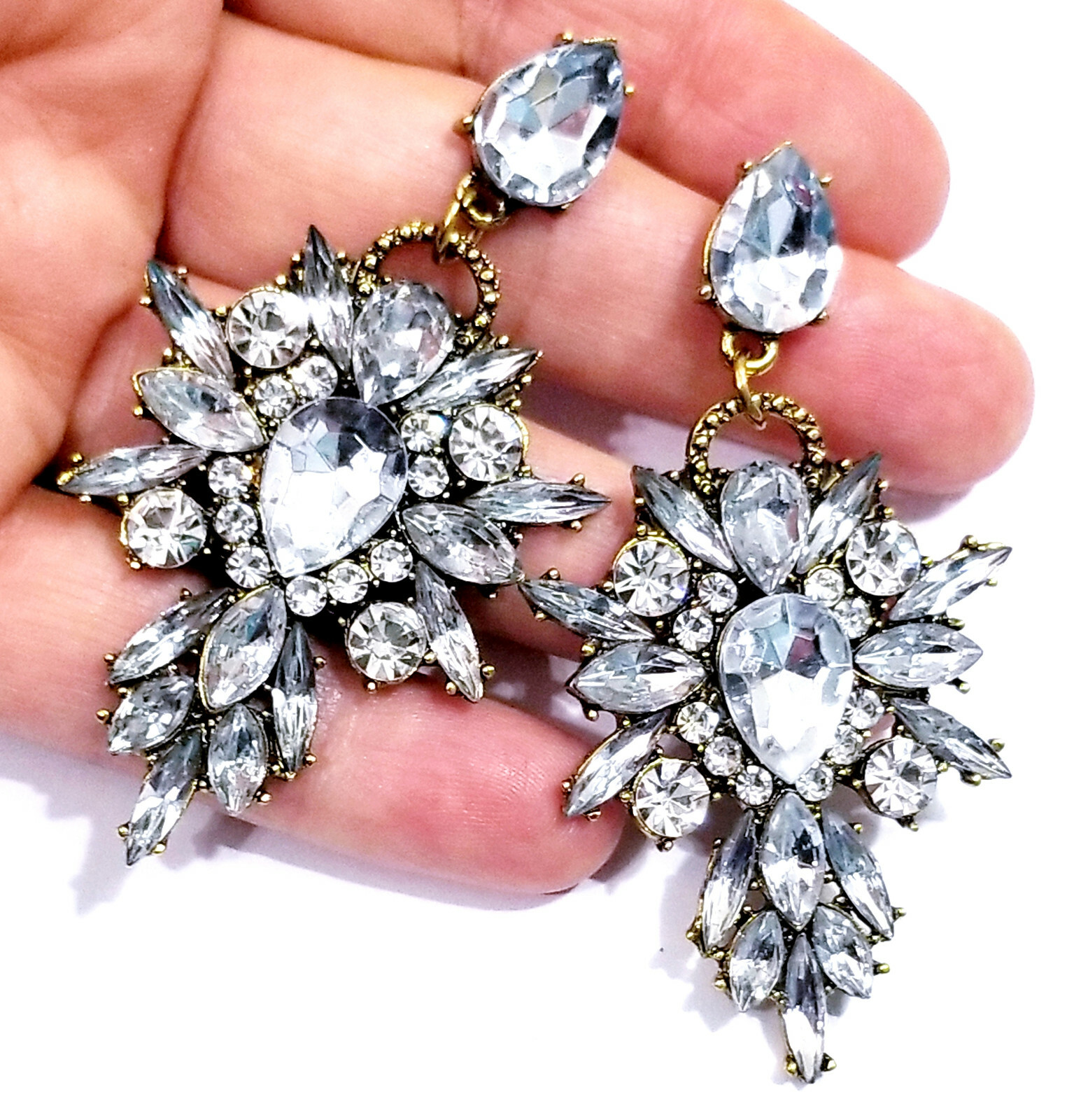 Chandelier Earrings Clear Rhinestone Crystal 2.8 in