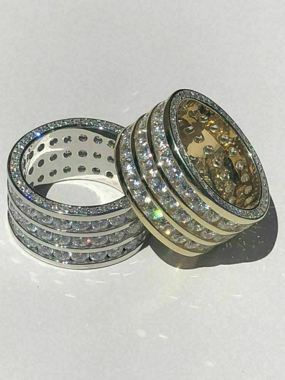 Men’s Tennis Ring Solid 925 Silver 14k Gold Plated Pinky Wedding Band CZ