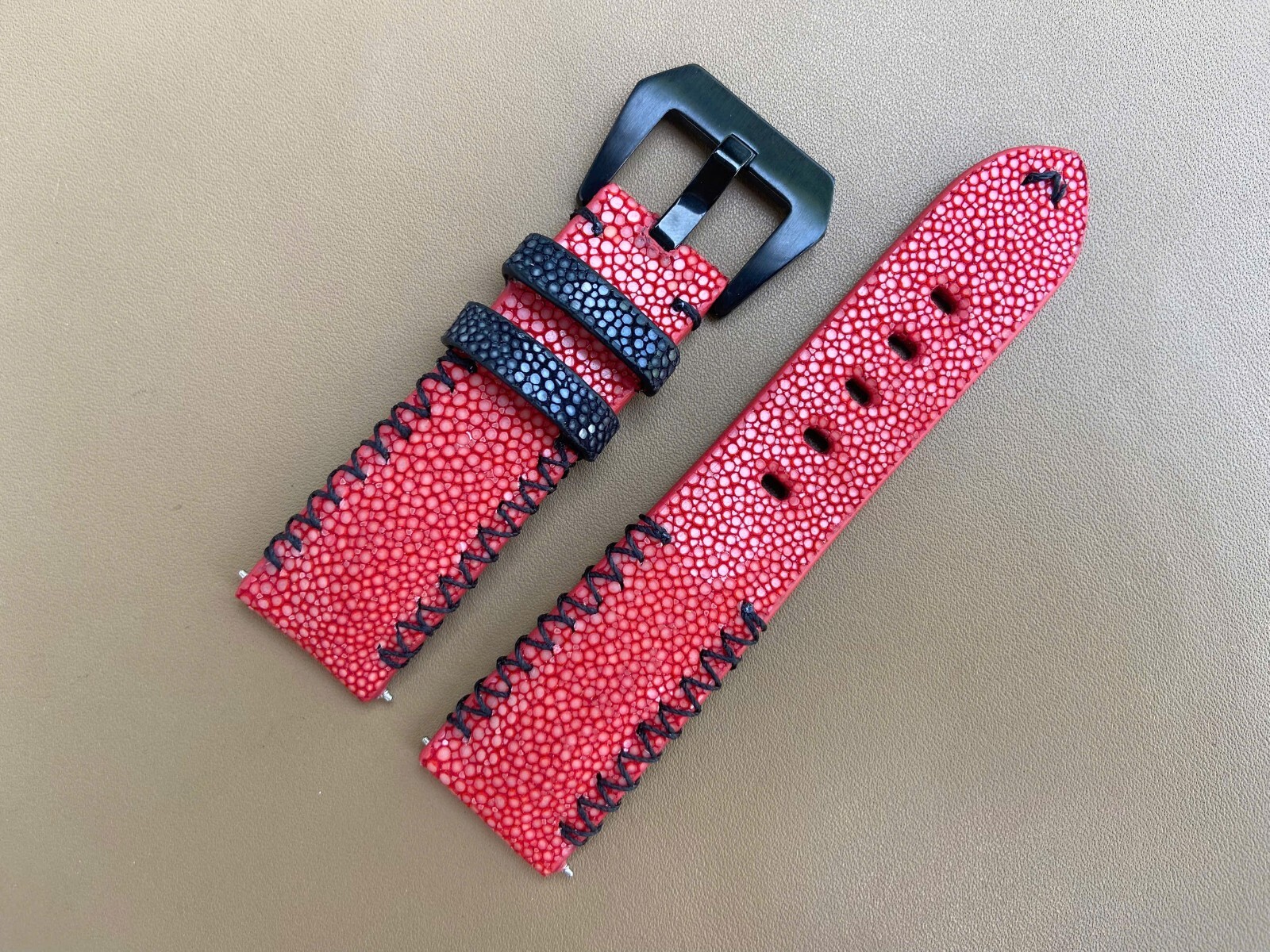Red Stingray Leather Watch Strap Band, Size 18mm 19mm 20mm 21mm 22mm 24mm 26mm