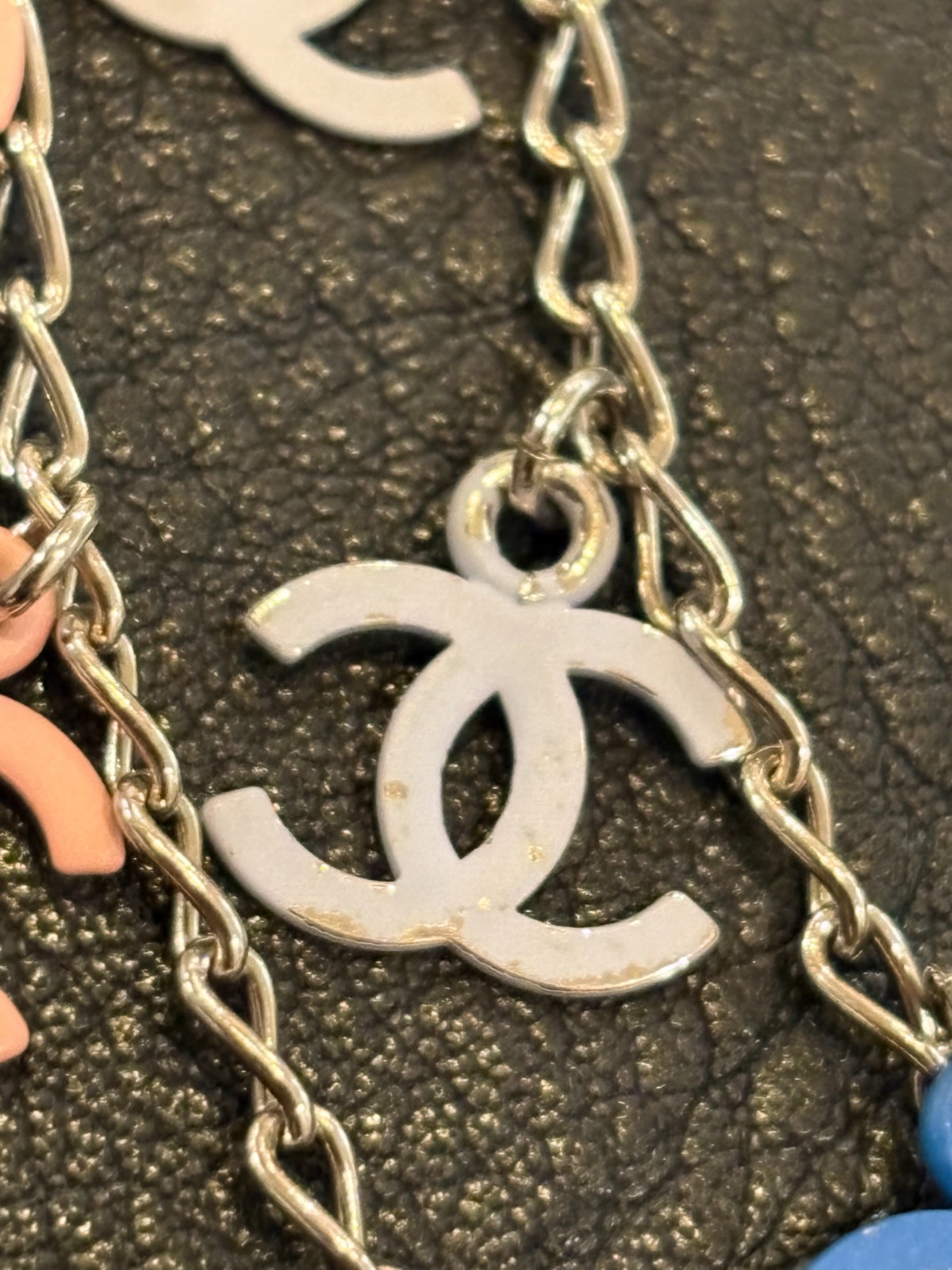 CHANEL Necklace Pendant choker Coco Mark CC Logo Auth Silver kenjp Blue Pink