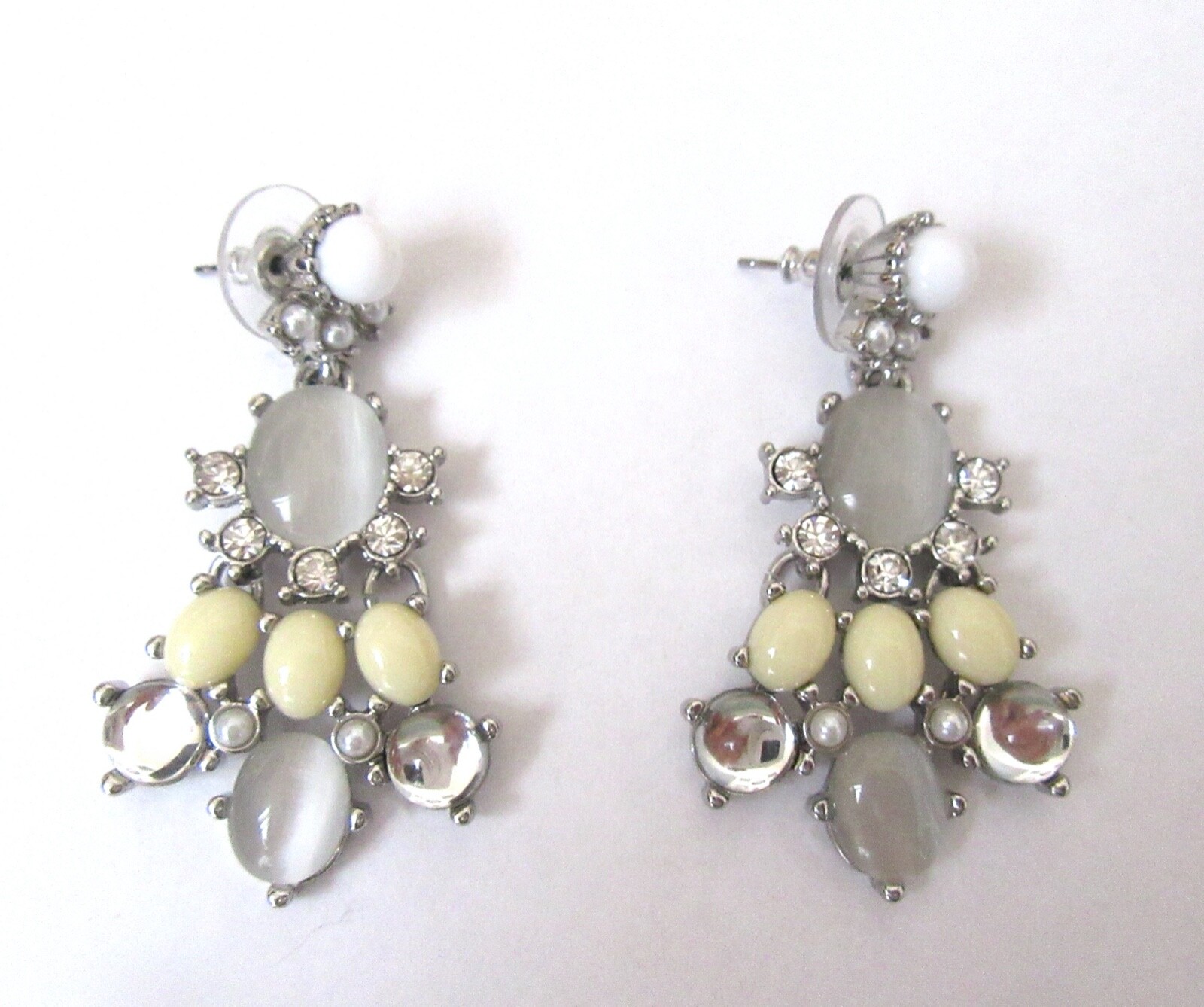 White House Black Market Earrings-silver color-beige gray tiger’s eye- yellow