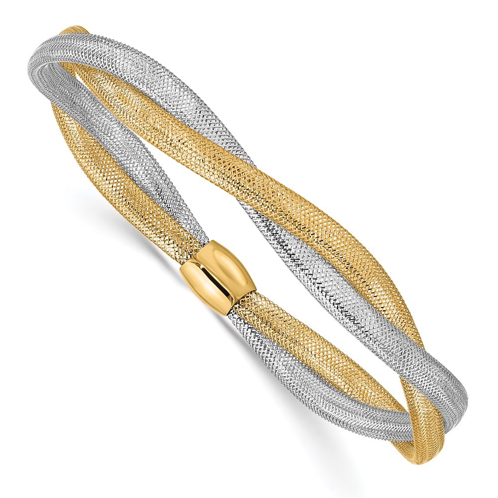 14k Yellow Gold Twisted Woven Mesh Slip-on Stretch Bracelet 7″