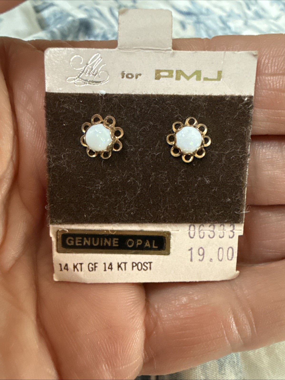 14k Gold Filled Filigree Floral Opal Stud Earrings W/ 14 Kt Posts Lily For PMJ