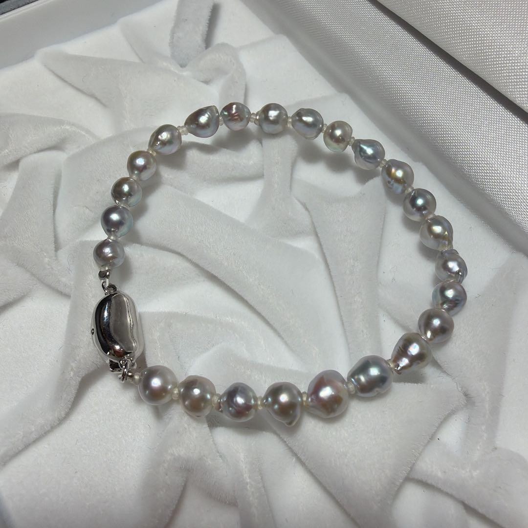 Akoya Pearl Necklace Bracelet 5.0-5.8mm 40cm Blue Gray Excellent JAPAN