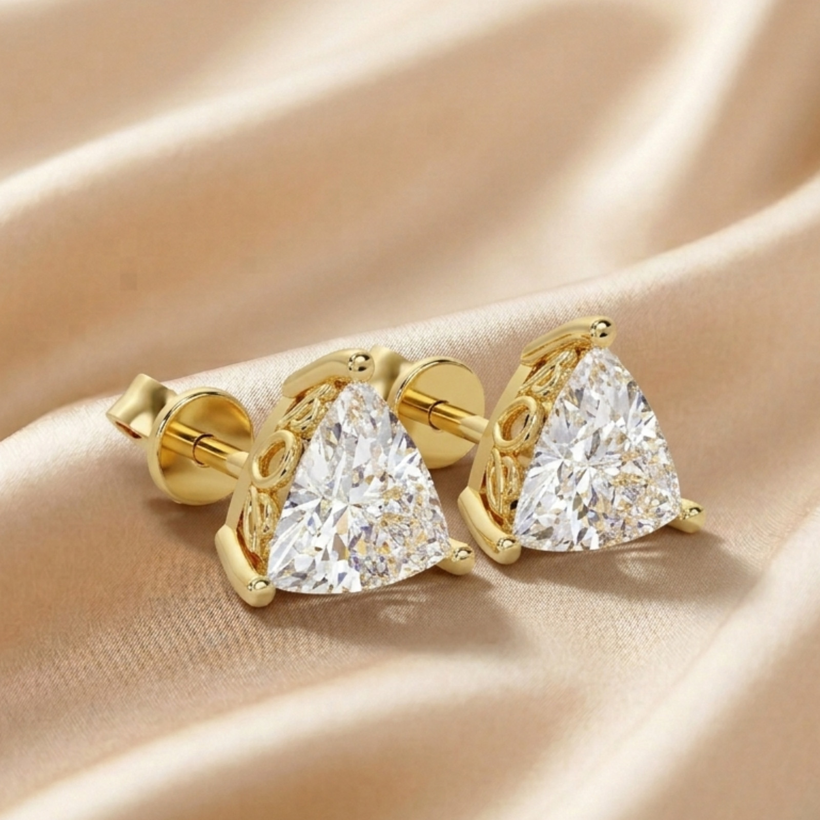 Trillion Cut Lab Grown Diamond Stud 925 Sliver Earrings 1.00 CTW CVD DEF VVS VS