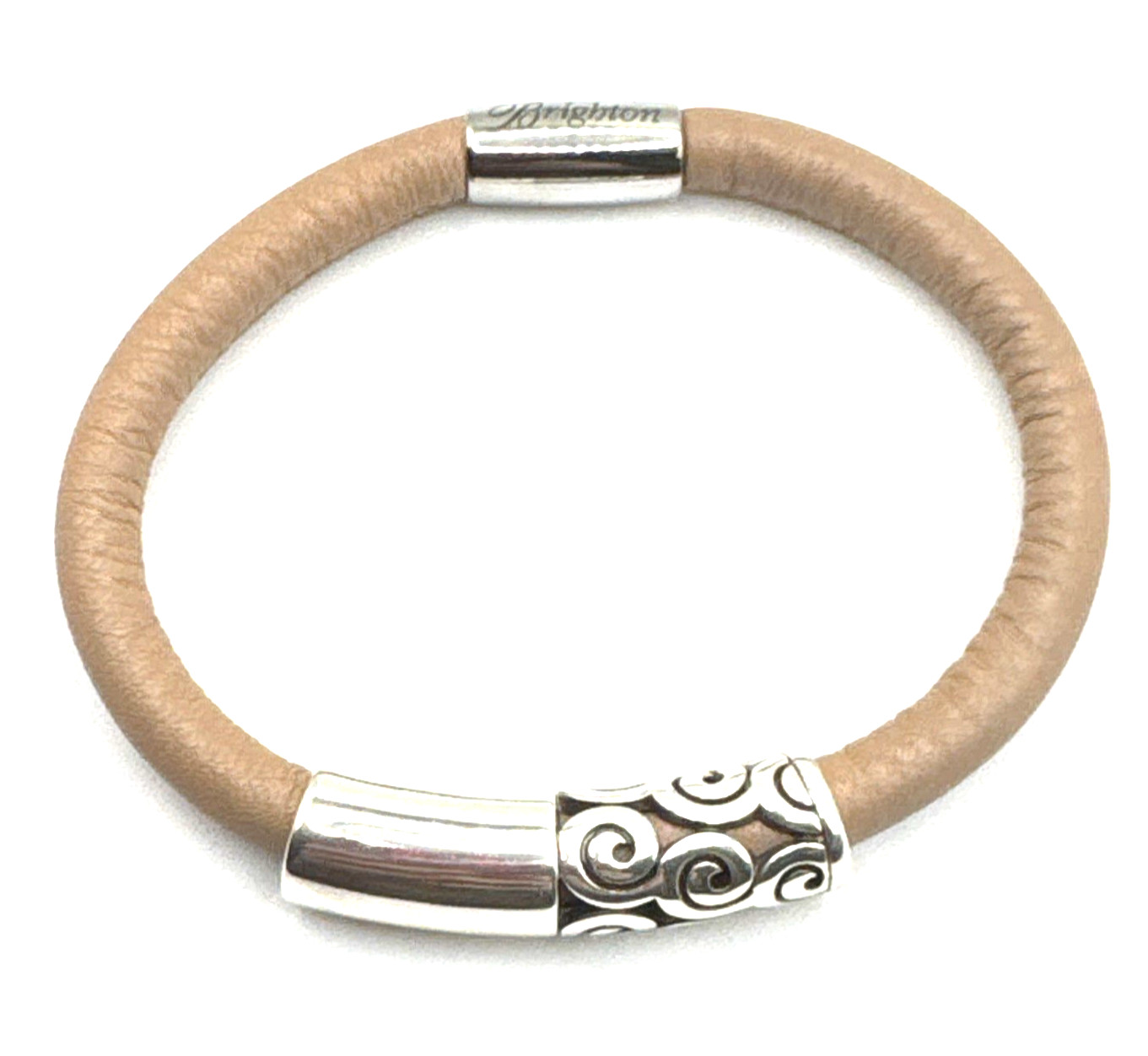 Brighton Woodstock Light Pink Leather Bracelet 7.5 In +Contempo Long Bead