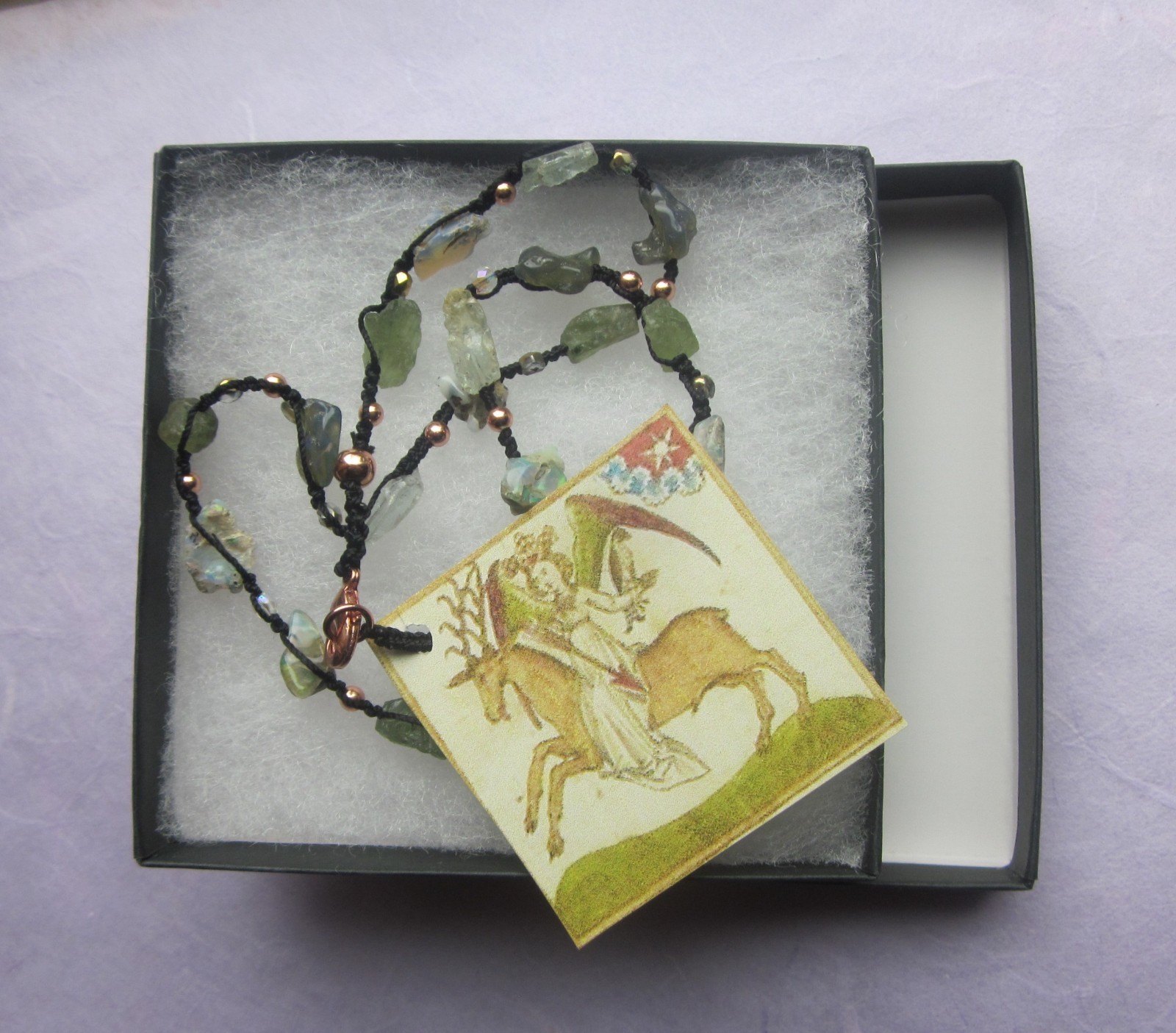 Necklace Black Ethiopian Fire Welo Opal Apatite Aquamarine Copper Raw Heals GIFT