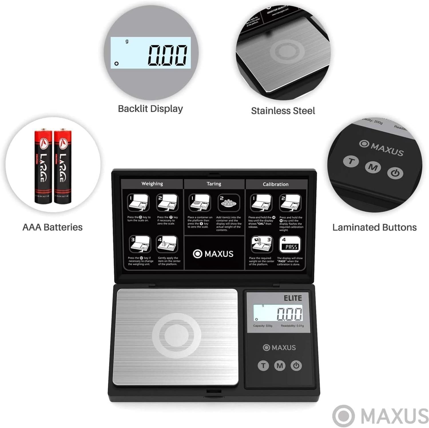 High Precision Digital Pocket Gram Scale 500g x 0.01g with Tray & Tare Function