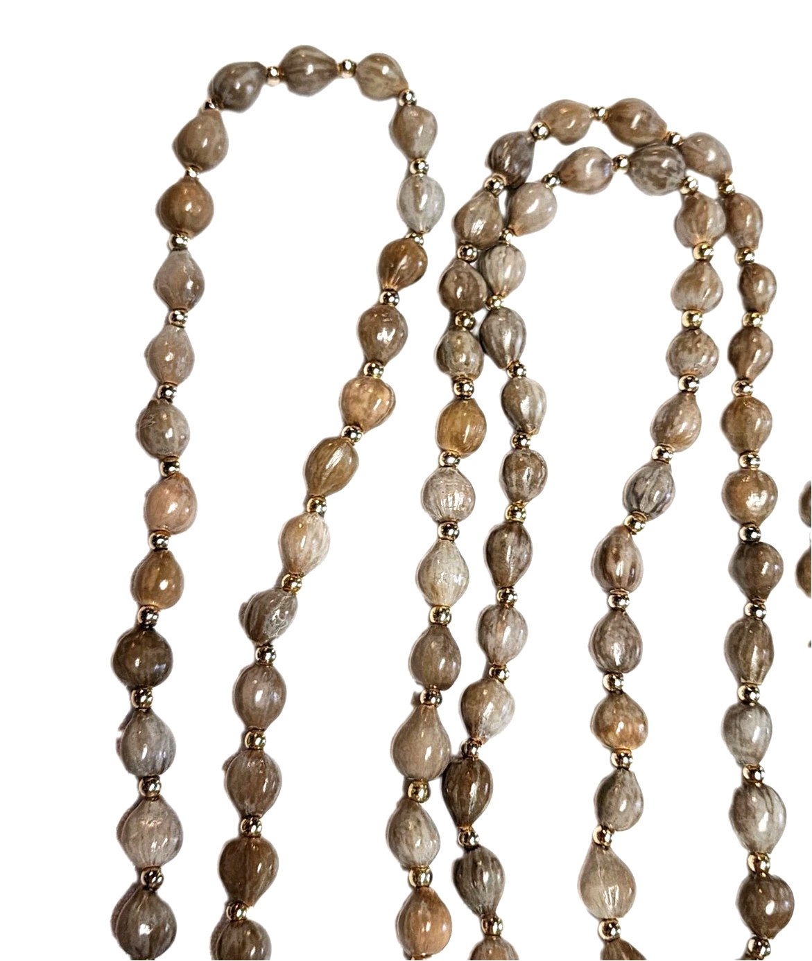 Vintage Brown & Gray Job’s Tears Natural 9-10mm Beaded Necklace Gold Tone 55″