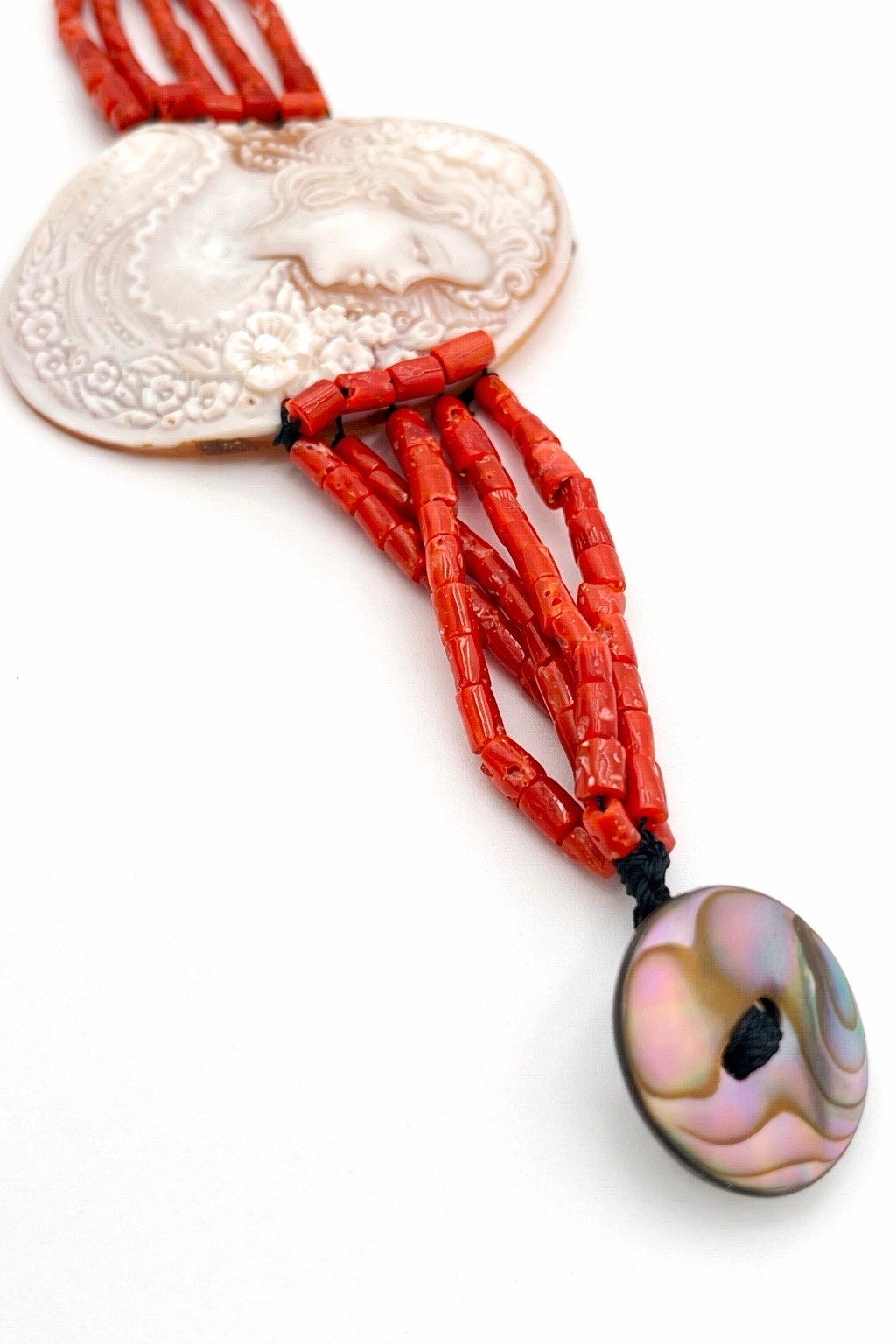 Mediterranean Red Coral Bracelet 4mm Sardonic Cameo 17cm Torre del Greco