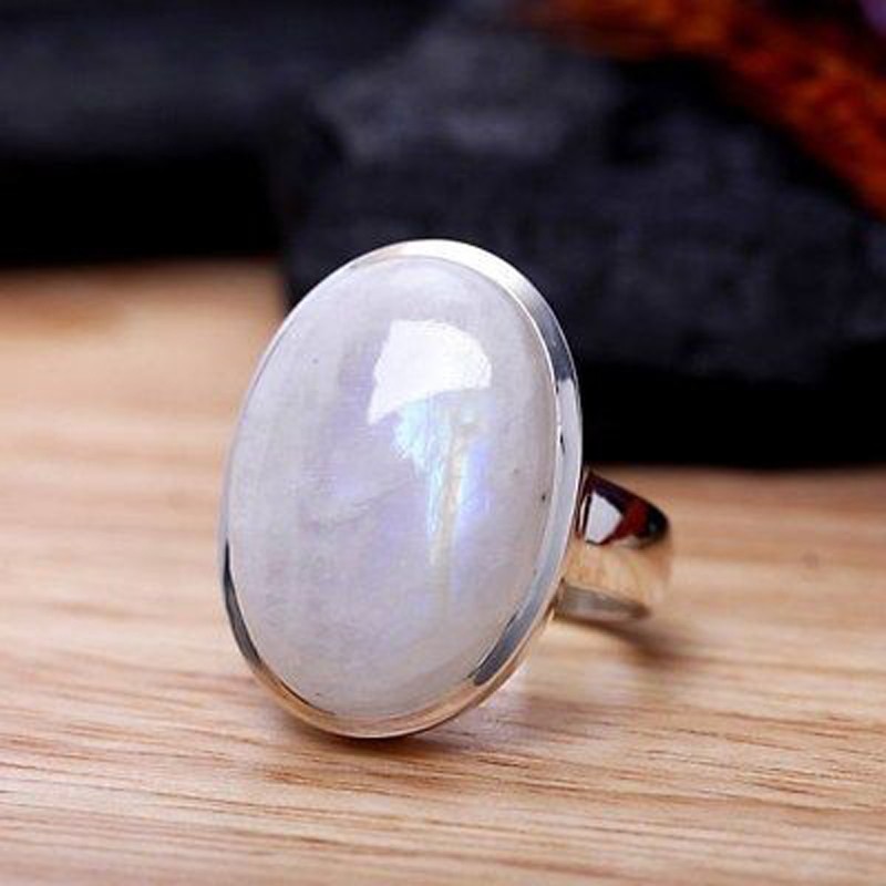 Solid 925 Sterling Silver Natural Rainbow Moonstone Gemstone Men’s Unisex Ring