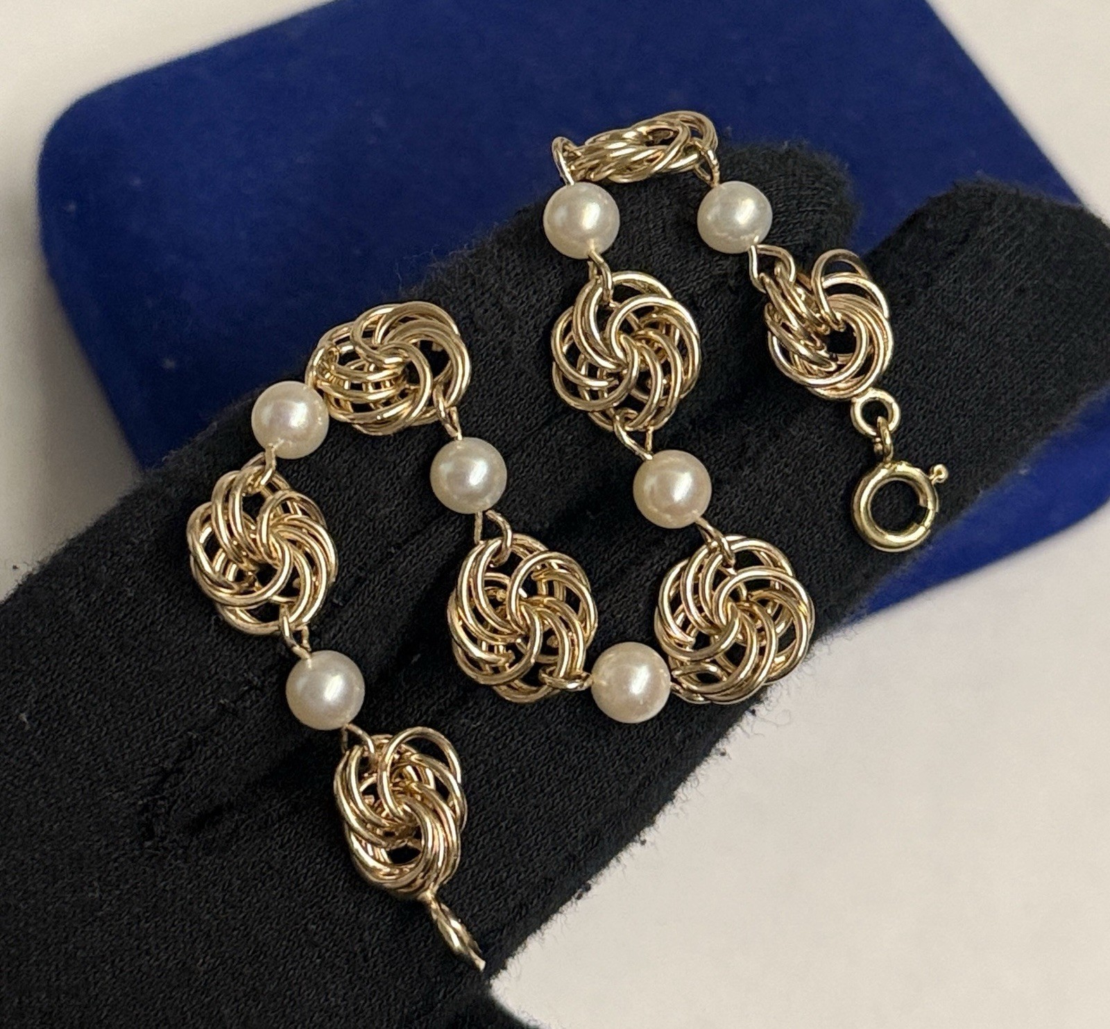10.9g 12k Gold Filled Pearl Celtic Knot Link Bracelet 7″ Gf Vtg 11.8mm Art Deco