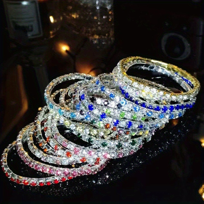 Random 10Pcs Women Crystal Rhinestone Stretch Bracelet Bangle Wristband Bling