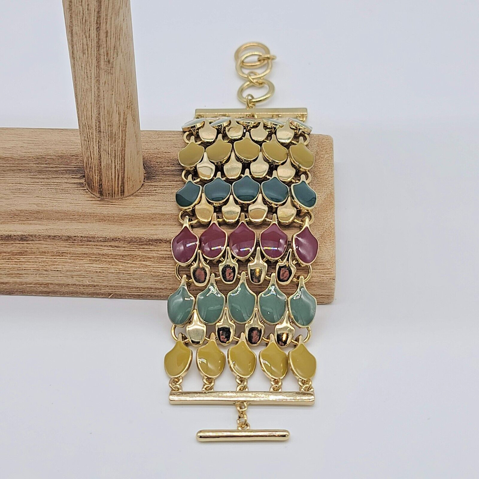 7 Charming Sisters “Status Update” Multicolor Enamel & Gold Toggle Bracelet