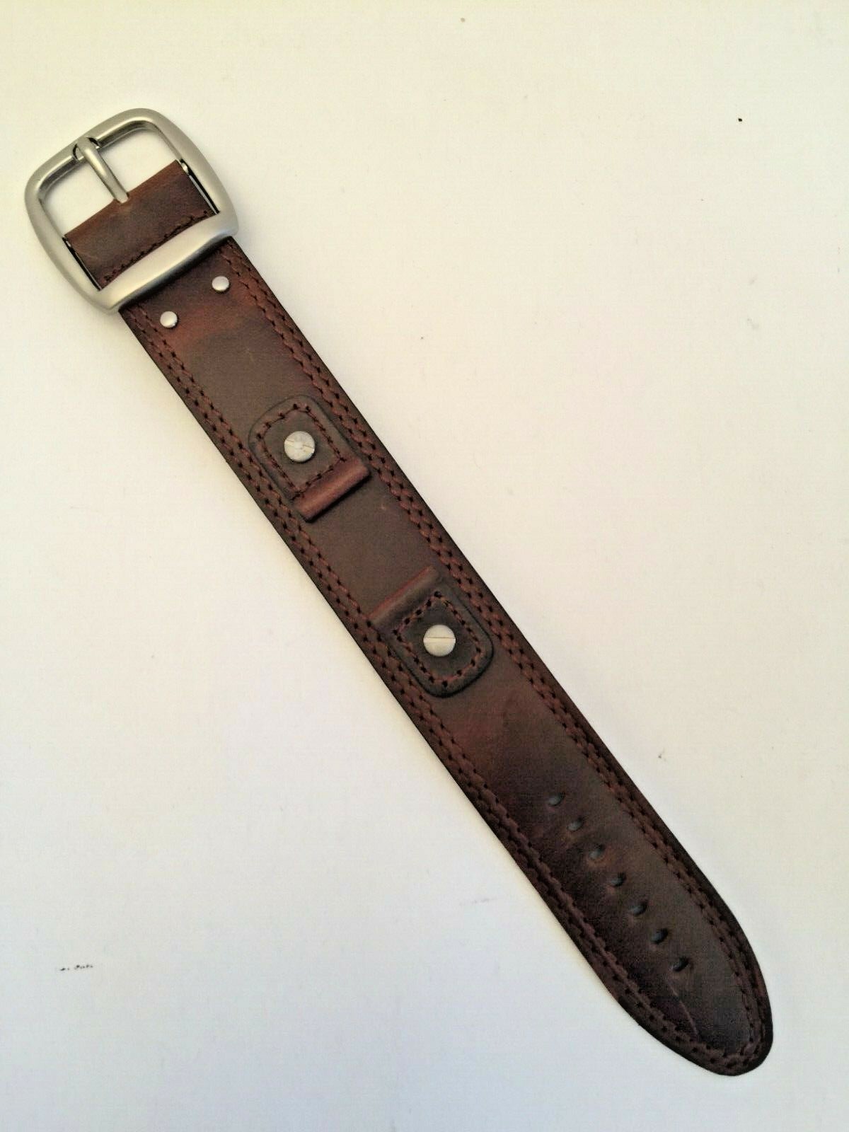 Hadley-Roma 18mm & 20mm Brown Leather X-Wide Military Style Cuff Watch Band 912