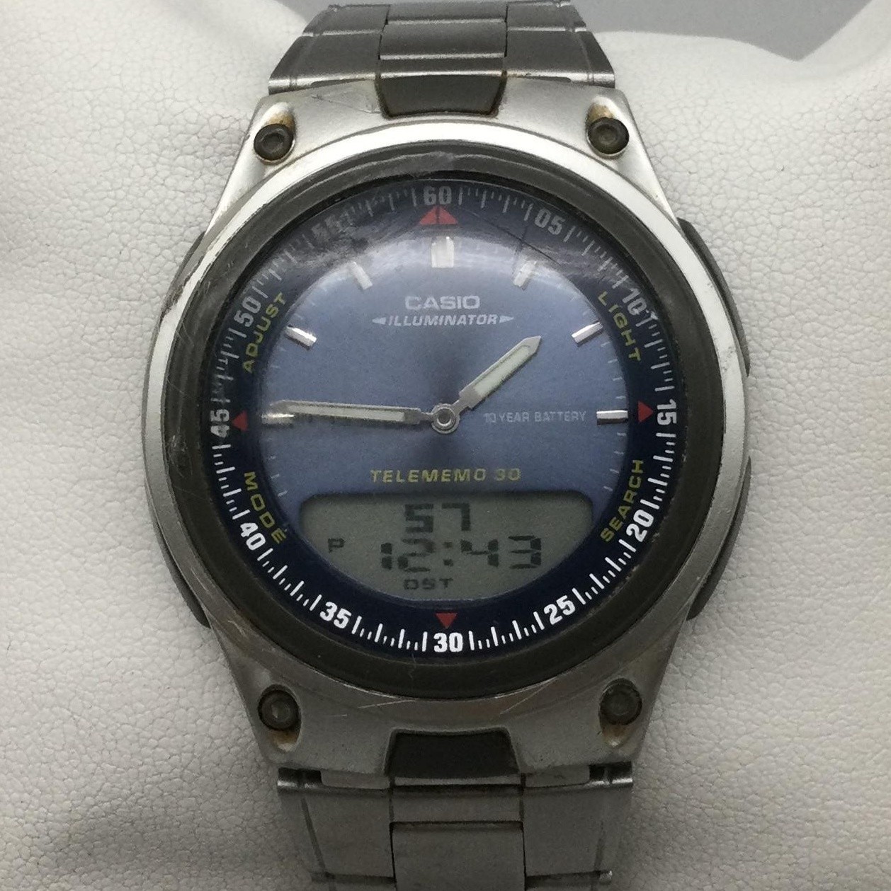 Casio Telememo 30 2747 AW-80 Mens Watch 40mm Blue Ana-Digi New Battery 7.75″