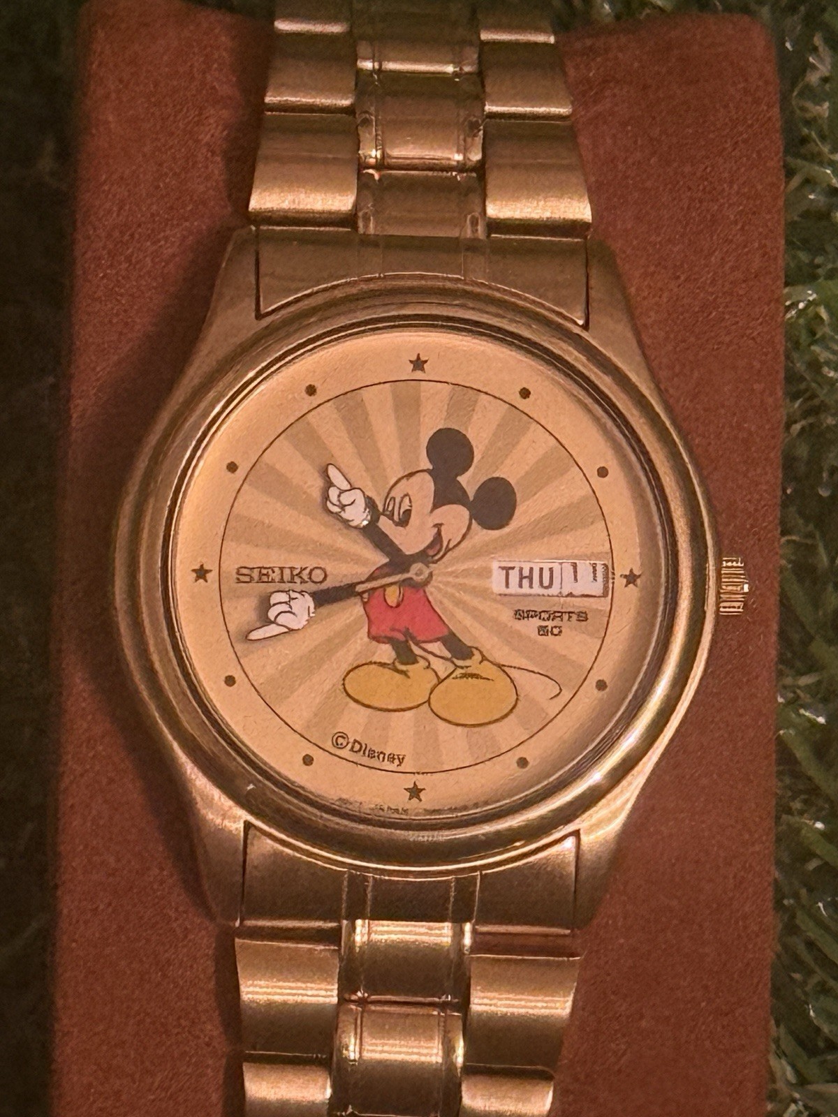 Seiko Sports 50 Disney Mickey Mouse Gold Tone Day Date Watch