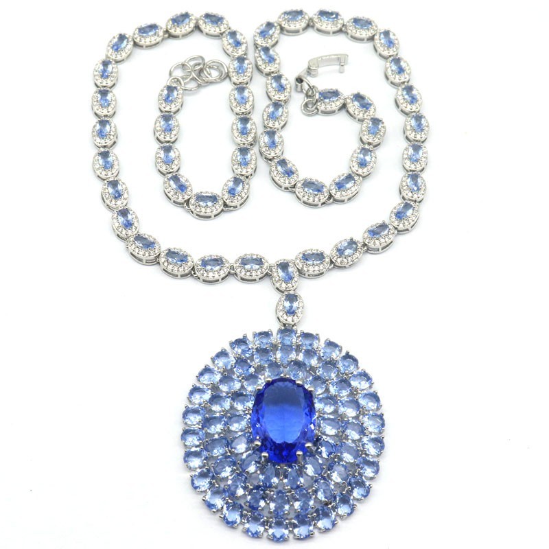 26g 925 SOLID STERLING SILVER Necklace Unheated Violet Tanzanite Women 18.5in