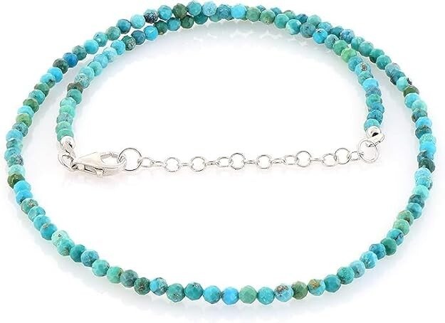 Natural Turquoise faceted round beaded Gemstone Necklace with 18″2.50-3MM Approx