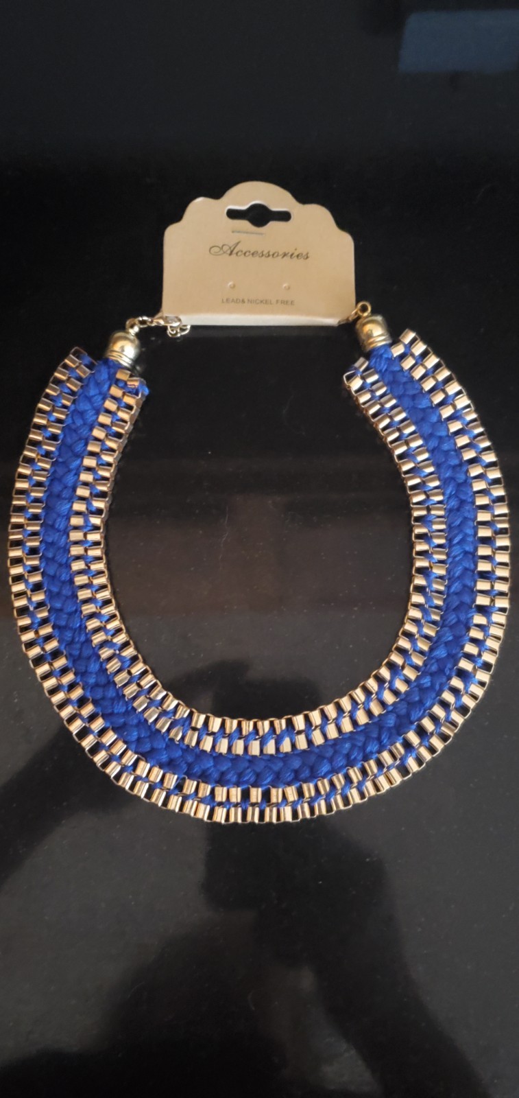 New with Tag Ladies Cobalt Blue Gold Tone Necklace