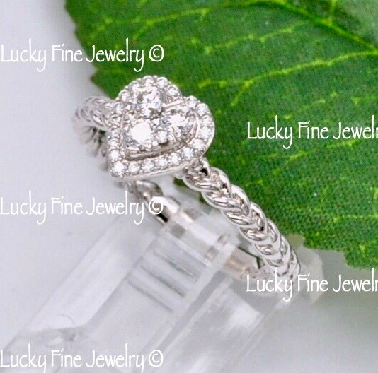 14k White Gold Ladies Natural Diamond Ring Heart Amor love 0.27 ct