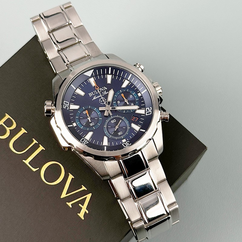 Bulova Marine Star 96B256 Blue Dial 6-Hand Chronograph Men’s Watch 43MM
