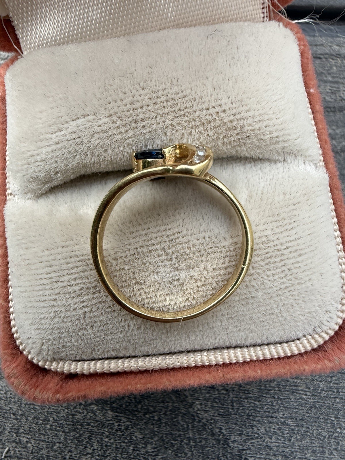 Vintage 14k Yellow Gold Channel Diamond And Marquise Sapphire Bypass Ring Sz4.5