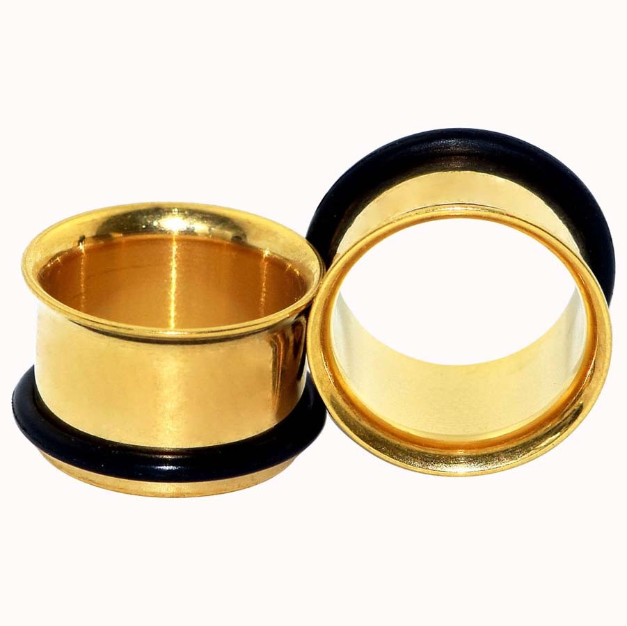 Gold Stainless Steel Ear Gauges Flesh Tunnel Ear Expander Plug Stretcher – TWO