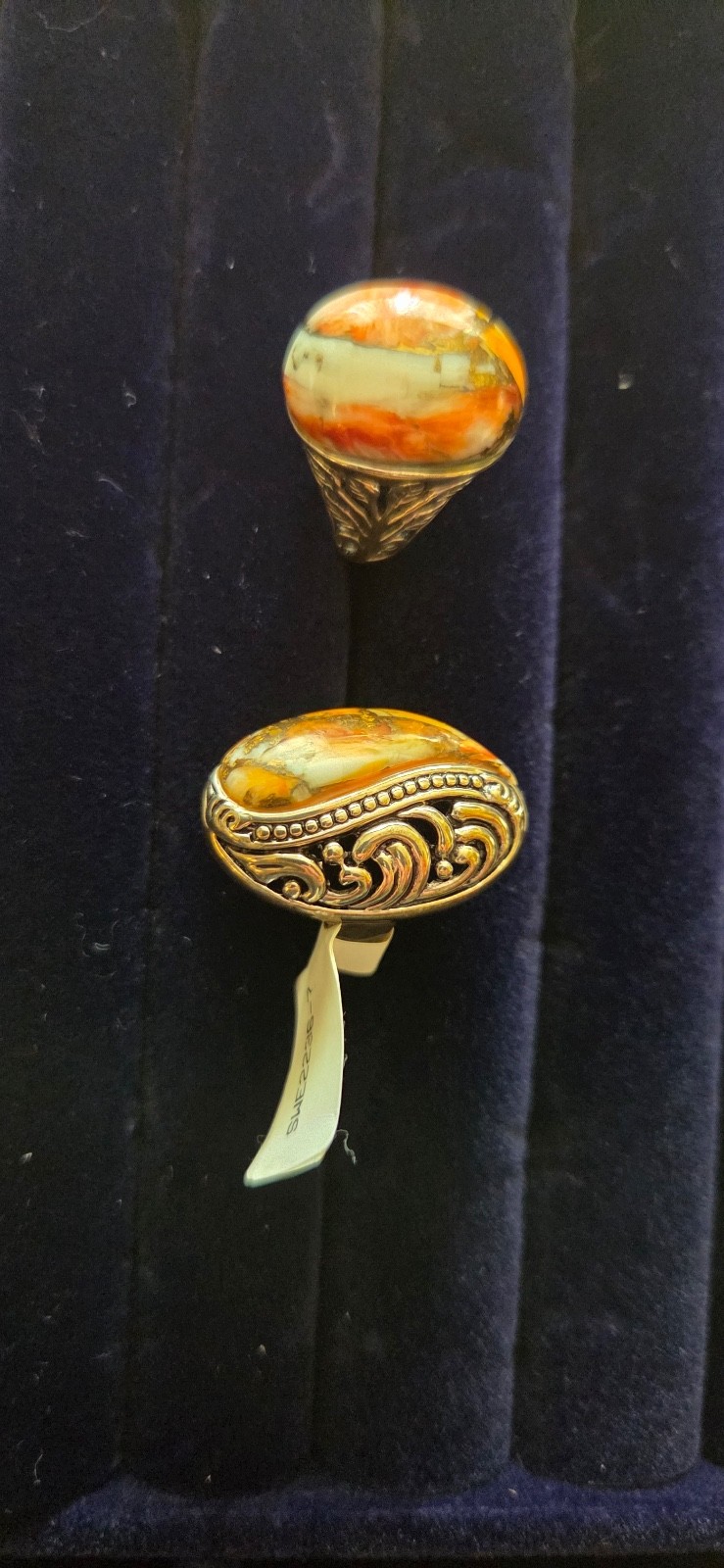 2 Spiny Oyster Turquoise COPPER Adjustable Ring Set At 7