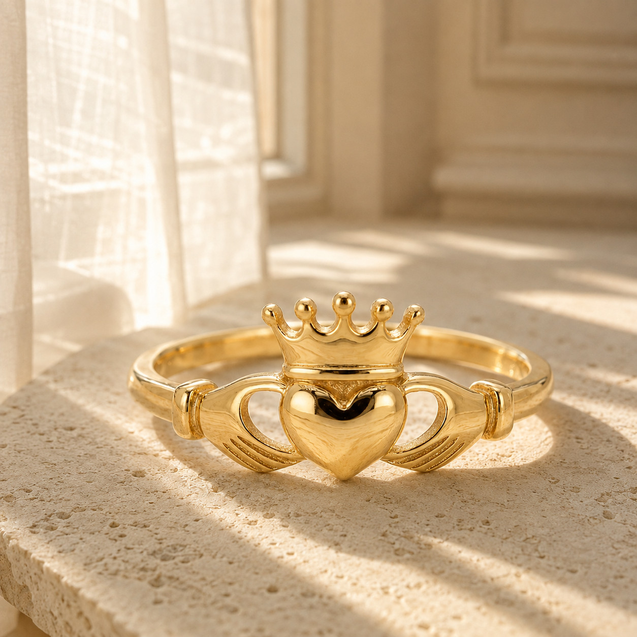 Gold Plated Claddagh Ring 925 Sterling Silver Irish Crown Heart Promise Ring