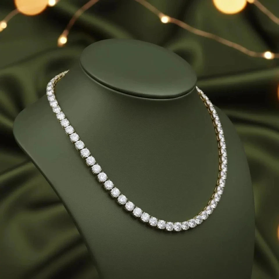 18 TCW Round Cut Lab Created Diamond Tennis Necklace 14k Yellow Gold Plated