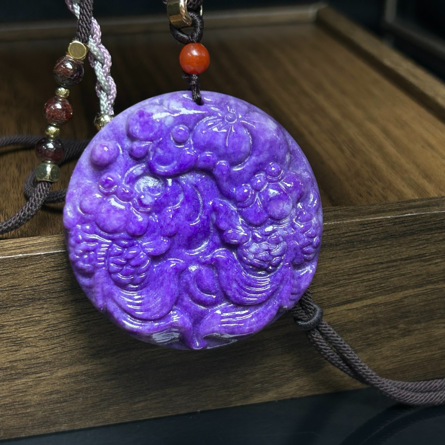 Nature purple Burmese Jade Jadeite Carved lucky charm amulet Pendant&Necklaces