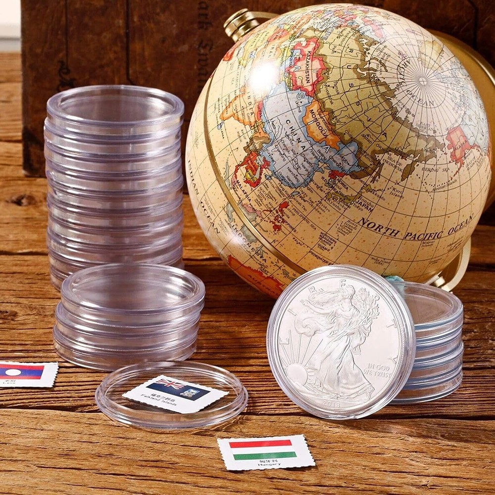 50PCS*40.6mm Coin Capsules Round Plastic Coin Holder White gaskets with Case Box