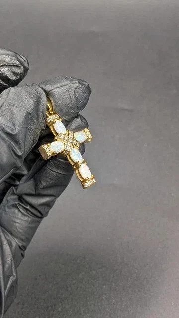 Women’s 2.00Ct Oval Cut Natural Fire Opal Cross Pendant 14K Yellow Gold Plated