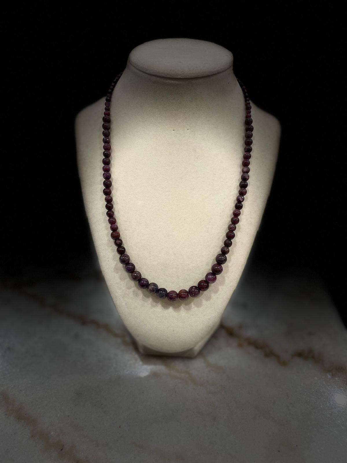 Jay King DTR Mine Finds Sterling Silver Burgundy Corundum Bead Necklace 18-21″