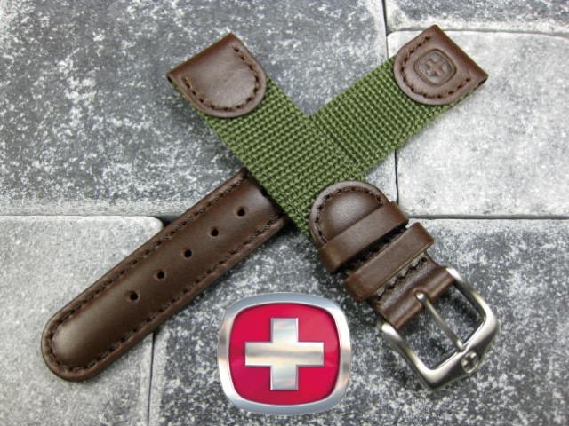 Brown Leather Nylon Strap Army Green watch Band 20mm 19mm 18mm x1 Wenger Swiss