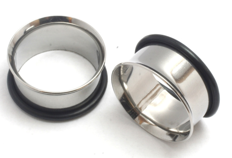 Pair 12g-1″ Single Flare Steel ear Tunnels Gauges Plugs metal gauging stretching