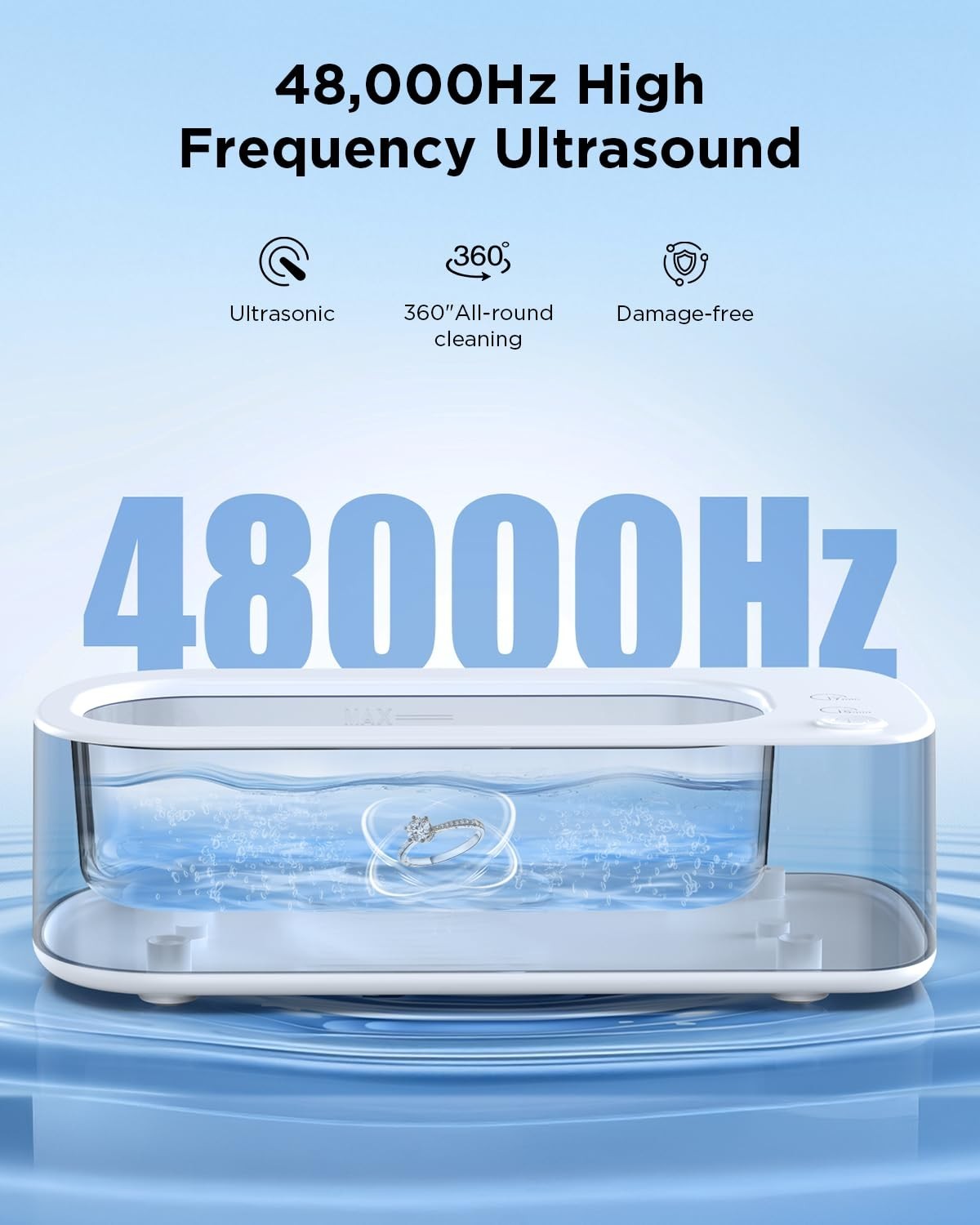 Ultrasonic Jewelry Cleaner 48KHz – Dual Mode 350ML Stainless Steel Tank for Ring