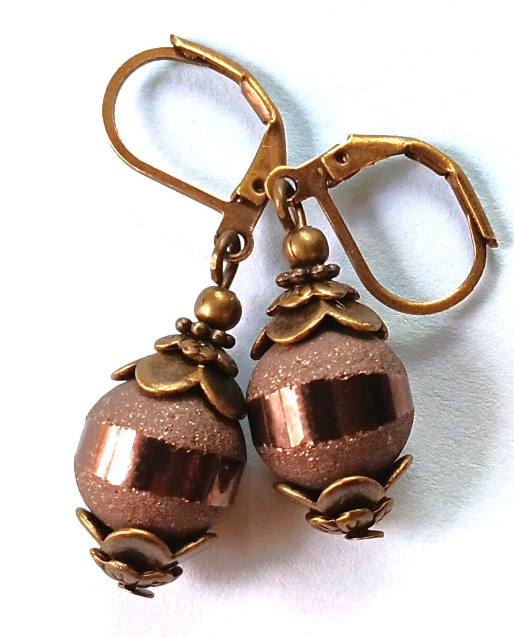 CHOCOLATE frosted CRYSTAL earring Bronze LEVERBACK handcrafted #XSP-b