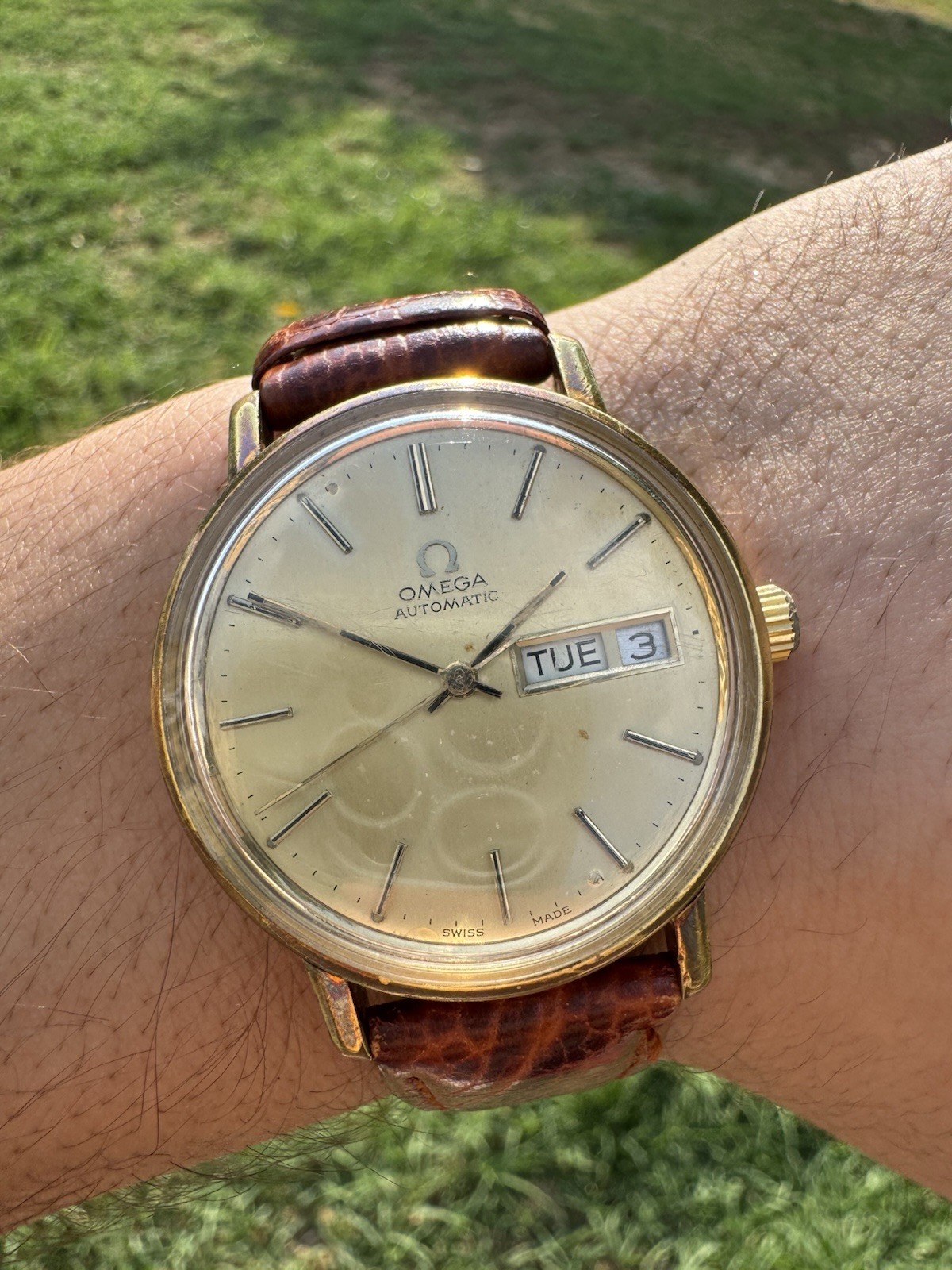 Vintage OMEGA Seamaster Day Date Gold Plated Auto Men’s Watch Authentic